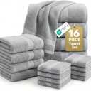 LANE LINEN 100% Cotton Turkish Towel Set for Bathroom - 16 Piece - Super Soft, Quick Dry & Highly Absorbent - 4 Bath, 8 Wash cloths, 4 Hand Towels - Hotel Quality, Durable & OEKO-TEX Certified - Grey