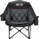 Overmont Oversized XL Camping Chair for Adults - 450lbs Support Heavy-Duty Padded Folding Chair with Side Pocket Cup Holder Cooling Bag for Outdoor Sports Garden Beach Fishing Lawn Black