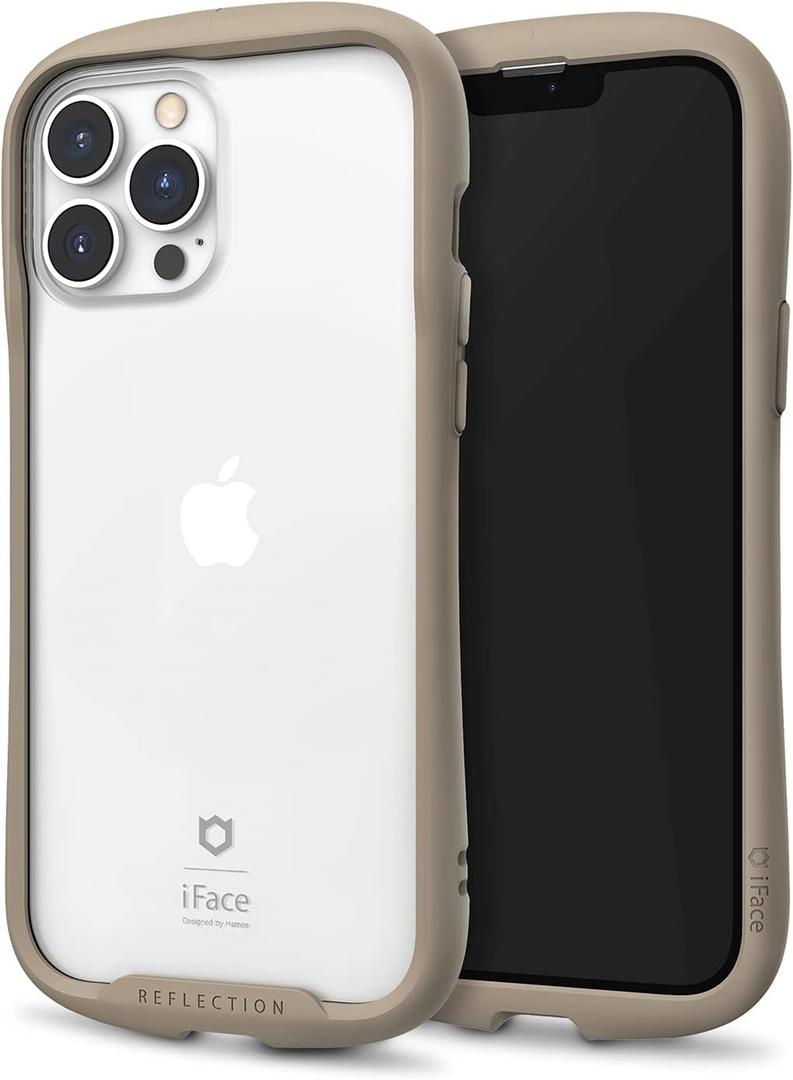 iFace Reflection Designed for iPhone 13 Pro Max (6.7")  Cute Shockproof Hybrid [9H Tempered Glass + Bumper] Wireless Charging Compatible Clear Case - Beige
