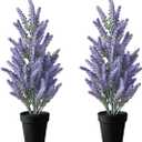 40cm/15.74in Set of 2 Artificial Lavender Plants Potted Fake Flocking Flower Bonsai Plastic Wedding Folower Faux Tree in Pot Real Touch Purple Plants for Gift Home Office Indoor Decor (Lavender)