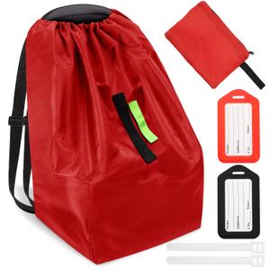 Car Seat Bags For Airplane Travel, Durable Carseat Cover For Air Travel Car Seat Travel Bag with Shoulder Straps and 2pcs Luggage Tags For Airplane, Red