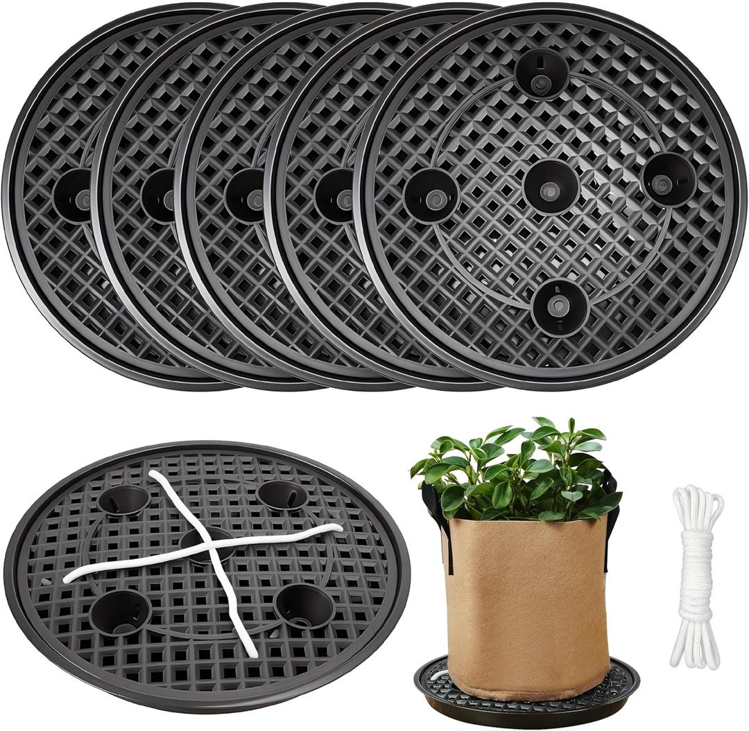 6 Pack 16 inch Self Watering Base for Fabric Grow Bag, Self-watering Plastic Elevated Plant Saucer Stand, Automatic Watering Tray for Non-woven Planter Flower Pot Growth Tent Greenhouse Indoor Outdoor