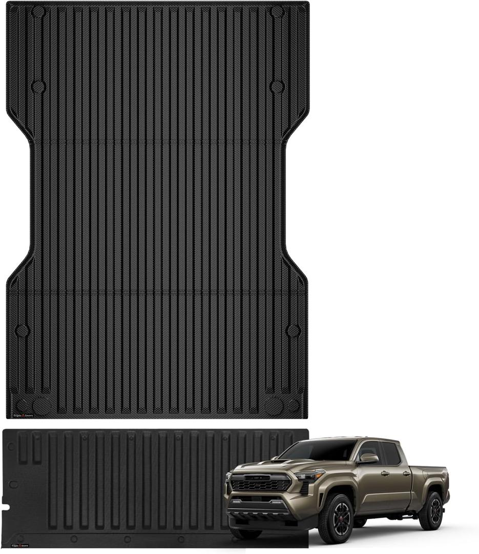 TripleAliners Truck Mat Compatible with 2024-2026 Toyota Tacoma 6FT Accessories, Truck Bed Mat Heavy Duty Custom Fit All Weather Protection TPE Pickup Liner, with Tailgate Mat