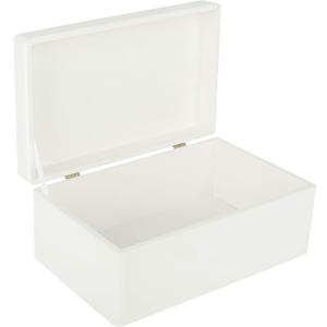 Creative Deco Large White Wooden Box Storage with Hinged Lid | 11.8x7.87x5.51in (+-0.5) | Keepsake Gift Box for Tool Dog Toy Kitchen Storage | ROUGH UNSANDED Wood Chest Trunk (L | No Handles)