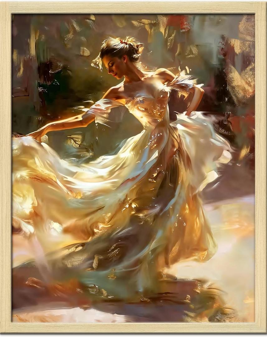 2 x Retro Girl Room Wall Art Prints Beautiful Elegant Dancing Girl Poster Canvas Art Wall Decor Picture For Bedroom Practice Room Dorm Bathroom Wall Decor Aesthetic Home Artwork 8"  10" In Framed (MK06.)