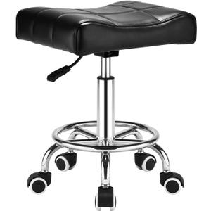 Square Salon Rolling Stool - 300lbs Weight CapacityAdjustable Swivel Stool with WheelPu Leahter Comfortable Cutting Stools for Salon Tattoo Stylist Massage Perfect for Work SPA (Black)