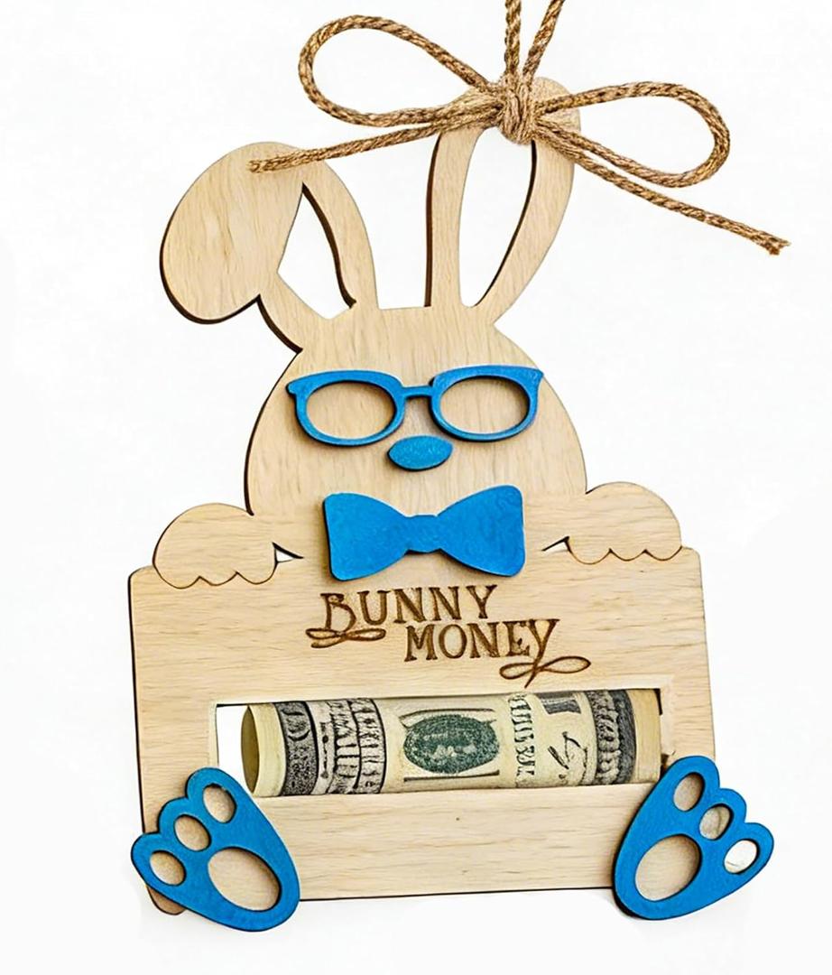 2 x Easter Bunny Money Holder for Cash Gift,Cards Holder Basket Tag,Stuffers for Toddler,Kids,Teens,Gifts for Baby Boy,Girl,Grandchildren,Easter Basket Decorations (Blue)