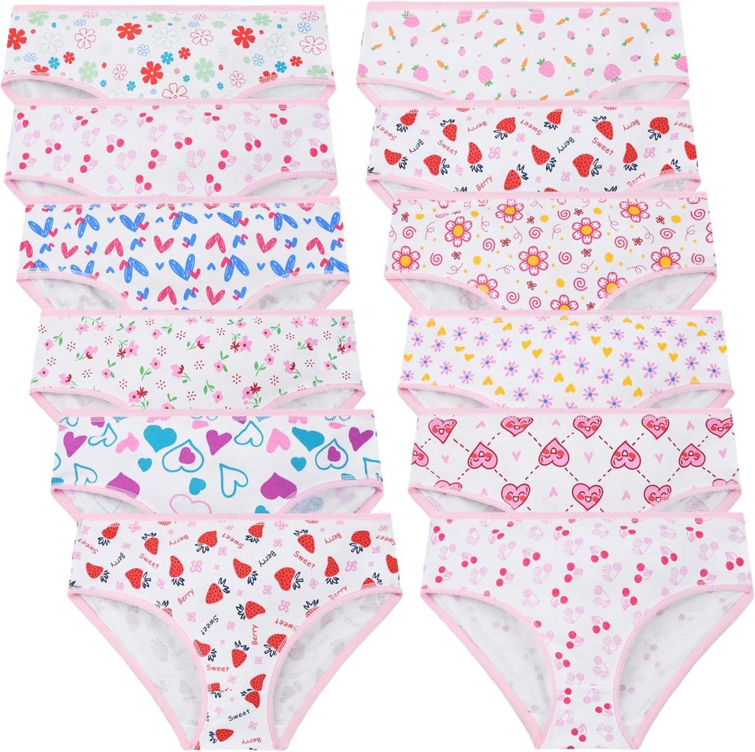 Girls Brief Kids Soft Underwear Toddler Panties Cotton Undies 12 Pack (7 Years, Multicolor)