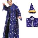 Wizard Costume Cloak And Hat Halloween Magic Wizard Cloak Robe For Adult (XX-Large, Blue)