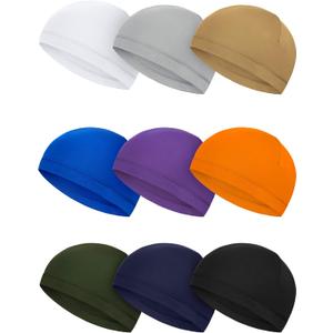 SATINIOR 9 Pieces Cooling Skull Caps Helmet Hard Hat Liner Bald Cap Sweat Wicking Running Beanie Cycling for Men Women