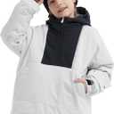 Kids Boys Girls Ski Snow Anorak Jacket Waterproof Windproof Warm Snowboarding Outwear Winter Zipper Hooded Coat (8-9 Years, Grey White)