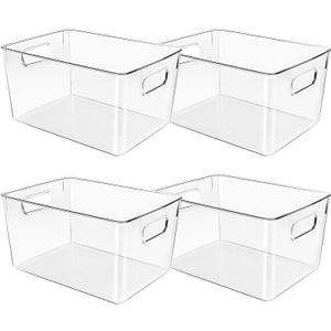 Clear Plastic Storage Bins, Pantry Organizers and Storage or Kitchen Organization and Storage Containers Bins for Organizing, Fridge, Freezer, Bathroom, Pantries, Refrigerator, Cabinet Organizer Bin (11 x 7.5 x 6)