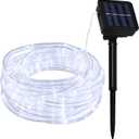 39Ft 100 LED Solar Powered Tube Light Solar Rope Fairy String Lights Waterproof Night Lighting with 8 Modes for Outside Garden Patio Pathways Fence Outdoor Party Xmas 12M White