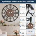 Pytha Sight 24 Inch Large Oversized Farmhouse Modern Decorative Wall Clock for Living Room,Silent Industrial Big Roman Numerals Vintage Metal Round Wall Clocks for Kitchen,Dinng Room,Office