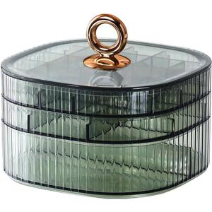 Jewelry Box, 3-Layer Acrylic Jewelry Organizer with Handle, Clear Jewelry Boxes for Women Girls, Make up Organizer, Jewelry Storage Holder (Green)