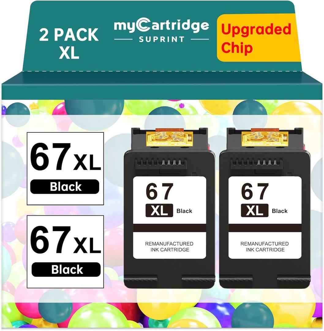 67XL Black Ink Cartridge for HP Ink 67 Replacement HP 67 Black Ink Cartridge HP67 HP67XL Envy 6055e 6000 6455e 6400 6458e DeskJet 2755e 2700 2700e 2752e 2734e 4155e 4100e Printer Ink HP 67 XL