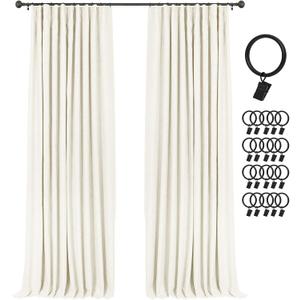 INOVADAY 100% Blackout Curtains for Bedroom, Black Out Curtains 96 Inch Long, Clip Rings Linen Blackout Drapes, Thermal Insulated Room Darkening for Living Room, 2 Panels - Lightcream,W50xL96