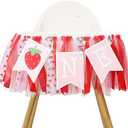 Strawberry Party Decorations for 1st Birthday - Sweet One Highchair Banner For Photo Booth Props And Strawberry Cake Smash, Best Sweet One Birthday Party Supplies For Kids(strawberry one banner)