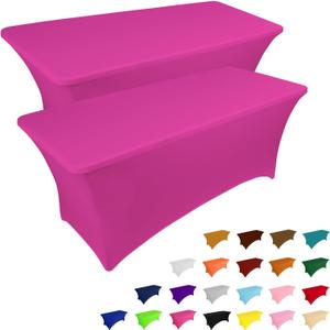 IVAPUPU 2 Pack 6FT Table Cloth for Rectangular Fitted Events Stretch Fuchsia Table Covers Washable Spandex Tablecloth Protector for Party, Wedding, Cocktail, Banquet, Festival