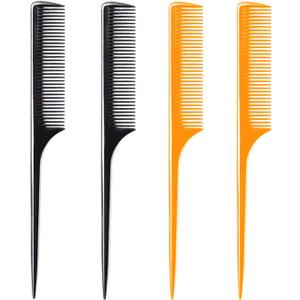 4 Pack Rat Tail Comb 9.25 Inch Fine Tooth Hair Comb for Parting, Sectioning, Teasing & Styling, Long Tail Handle, Heat Resistant Hairdresser Barber Salon Comb for Women Men, Black & Brown