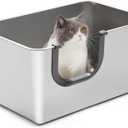Yangbaga Extra Large Stainless Steel Litter Box, Leak Proof 12 Inches High Sides for Urine & Litter Trapping, Easy Entry for Kittens, Older Cats,Non-Stick,Non-Slip,No Sharp Edges