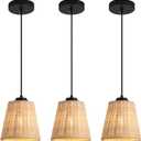 3 Pack Mini Rattan Pendant Lights Fixtures,6.54in Hand-Woven Boho Chandelier Rustic Farmhouse Wicker Pendant Hanging Light Fixtures for Kitchen Island Hallway Dining Room