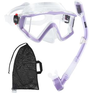 Aegend Snorkeling Gear for Adults Youth Kids, Snorkel Mask with Top Dry Valve - Panoramic View Anti-Leak and Anti-Fog with Mesh Bag for Snorkeling, Scuba Diving, Freediving & Swimming (Purple)