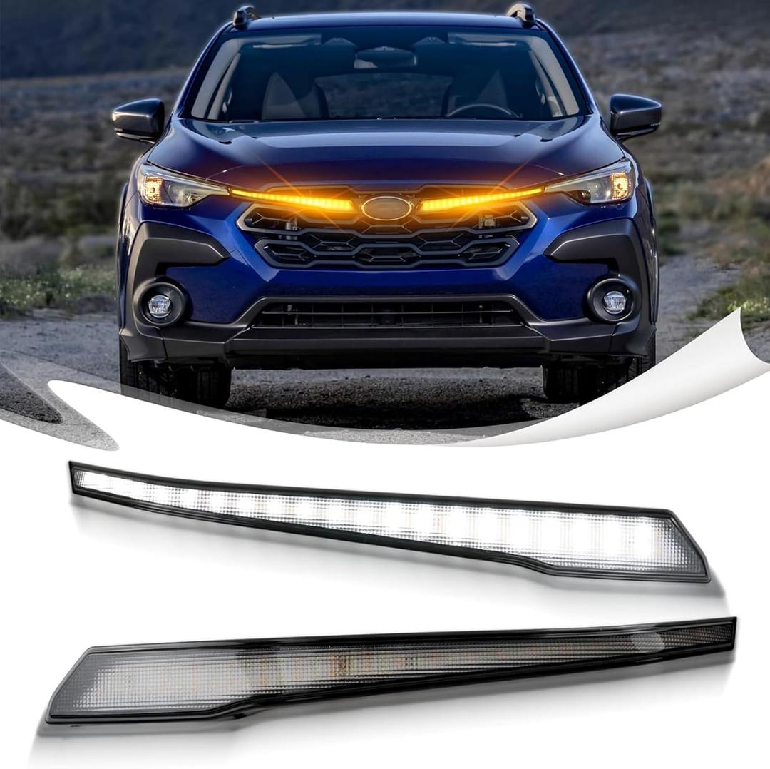 2Pcs Front Grille Lights LED Bar Switchback White&Amber LED Daytime Running Lights Compatible with Subaru Crosstrek 2024 2025 Amber Sequential Turn Signal Light Kit (Not fit Wilderness)