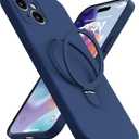 Magnetic Stand for iPhone 15 Plus Case, Liquid Silicone Case, [Compatible with MagSafe][Built-in Kickstand&Ring Holder] Anti-Scratch Soft Microfiber Lining, Midnight Blue