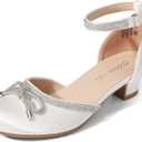 DREAM PAIRS Girls Dress Shoes Closed Toe Low Heels Ankle Strap Pumps for Toddler Little Big Kid Flower Party Wedding Princess (White) Size 06