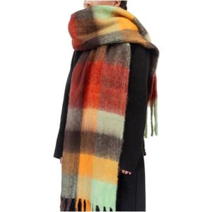 Womens Scarf Winter Big Colorful Checked Thick Warm Soft Scarves Casual Tassel Blanket Scarf