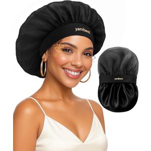 YANIBEST Breathable Silk Bonnet for Sleeping, Breeze Satin Bonnet Sleep Cap to Reduce Frizz, Lightweight Hair Wrap Curly Hair (Black)