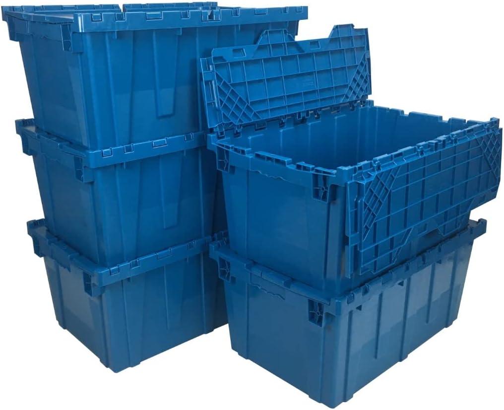 Storage and Packing Plastic Tote Crate Attached Lid Flip Top, 27"x16.9"x12.5", Storage Bins With Lids, Plastic Stackable Organization Crates For Home, Closet Space Saving,