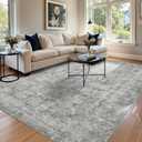 6x9 Area Rugs for Living Room Bedroom, Large Washable Rug, Grey Vintage Abstract Boho Rug, Non Slip & Low Pile Faux Wool Carpet for Indoor Dining Room, Farmhouse and Kids Room(Grey 6x9ft)
