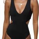 Women One Piece Swimsuit Cut Out Monokini Swimwear (Large, Black)