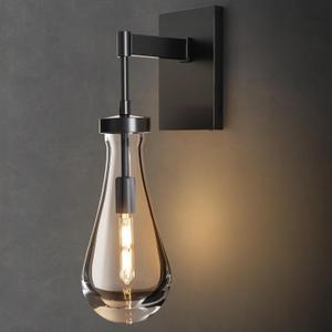 Raindrop Brass Crystal Wall Sconce: Clear Solid Indoor Sconces with Bulbs - Modern Luxury Black Light Fixtures - Dimmable Vanity Lamp for Bedroom Living Room Bathroom Hallway Bedside Lighting, 1 Pack