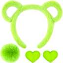 4-Piece Plush Bear Costume Set  Fuzzy Ears Headband, Pom Tail & Felt Heart Patch for Dress-Up, Parties & Cosplay (Green)