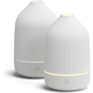 Essential Oil Diffuser, 2Pack, 100ml Aromatherapy Diffuser, Mini Ultrasonic Diffuser for Essential Oil, Home, Office, Cool Mist Humidifier with 7 Led Light, Auto Shut-Off, White