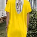 Poetsky Summer Womens Tunic Tops for Leggings with Pockets Short Sleeve Casual Long T Shirts S-3XL (Yellow)