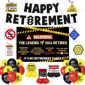 Retirement Party Decorations for Men Women - Happy Retirement Decoration Kit with Backdrop Banner Hanging Swirls Honeycomb Balloons, Funny Retired Party Supplies for Coworker Family