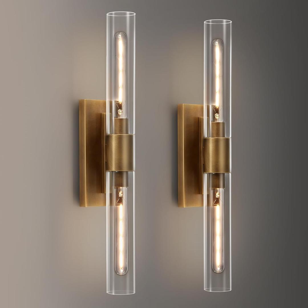 24.8" L Minimalist Style Wall Sconces Set of 2, Brass Wall Lights Fixtures Morden Cylinder Wall Light for Bathroom Vanity Light Indoor Wall Mounted Lamps for Living Room,Bedroom,Hallway