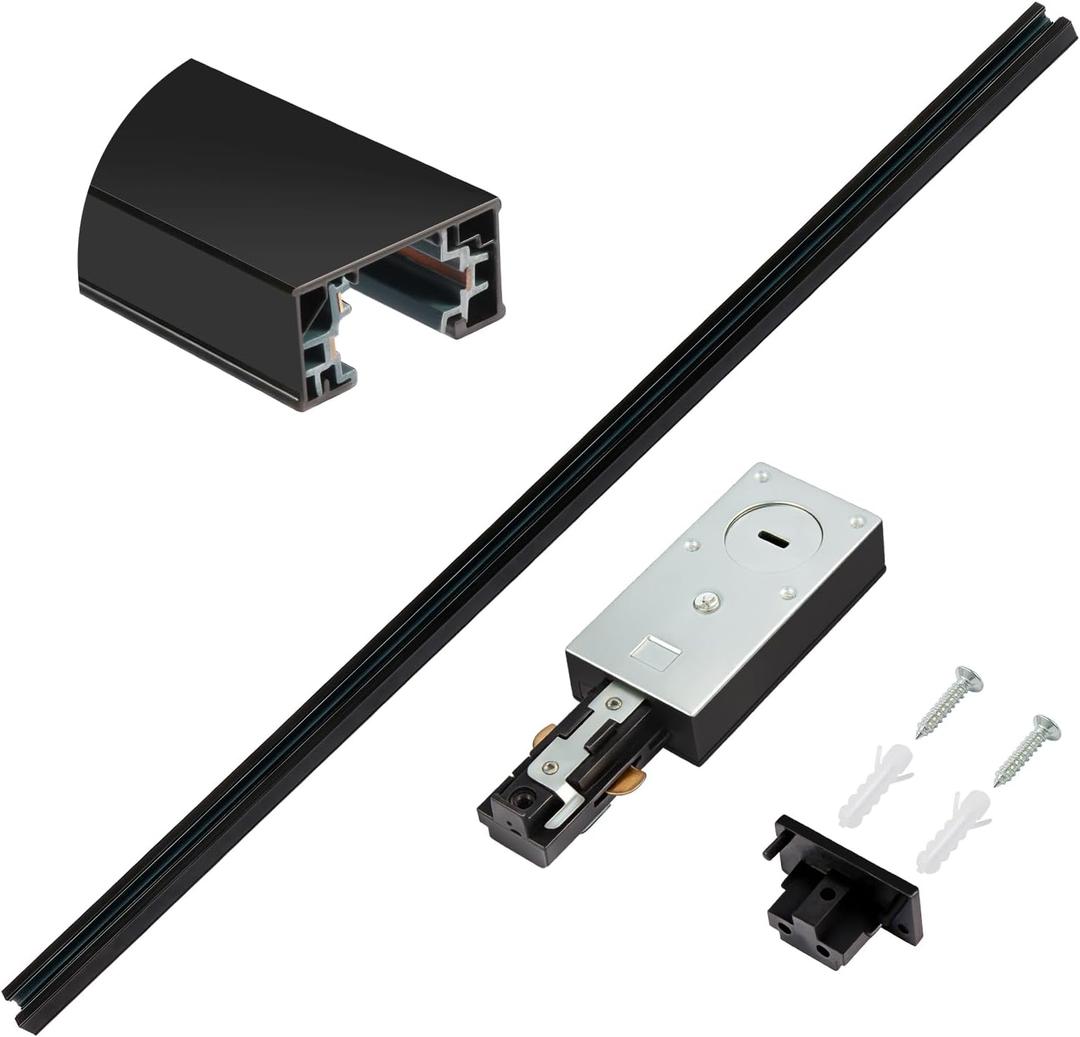 H Track Lighting Rails Kit 120V 3.3FT 3-Wire H Type Single Circuit with End Caps and Live End Feed Connector, Mounting Hardware (Black)