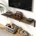 Fun Memories Rustic Brown 12 Inch Deep Floating Shelves Set of 2, Wall Mounted Shelf with Metal Brackets, Rustic Wood Wall Shelf for Bathroom, Kitchen and Living Room, Rustic Brown, 55W x 12D