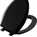 Black Toilet Seat Elongated, 18.5 x 14.2 Inch, Slow Close, Bottom-Mount Design, Fits 2-Piece Toilets, Durable & Easy to Install, PP Material Safe and Durable