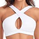 RELLECIGA Women's White Criss-Cross Front Sports Bras Fitness Support Workout Bras Size X-Large