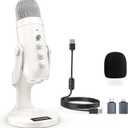 ZealSound USB Microphone,Quick Mute Noise Cancel for Phone Computer PC PS5,Gaming Microphone with Gain Control,Echo Monitor Volume Adjust for Streaming Vocal Recording ASMR Podcast Video K66 White