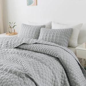 WDCOZY Cal King Size Bedding Set, Oversized Light Grey Quilted Bedspread with 2 Pillow Shams, Soft Lightweight Coverlet, All Season, 3 Pieces, 118 x 106 Inches WDCOZY Cal King Size Bedding Set, Oversized Light Grey Quilted Bedspread with 2 Pillow Shams, Soft Lightweight Coverlet, All Season, 3 Pieces, 118 x 106 Inches