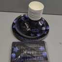 Vesici 171 Pcs Happy Birthday Party Supplies 24 Set Disposable Party Tableware include Plates Cups Napkins Cutlery and Banner Tablecloth Birthday Dinner Decorations for Men Woman(Black, Blue)