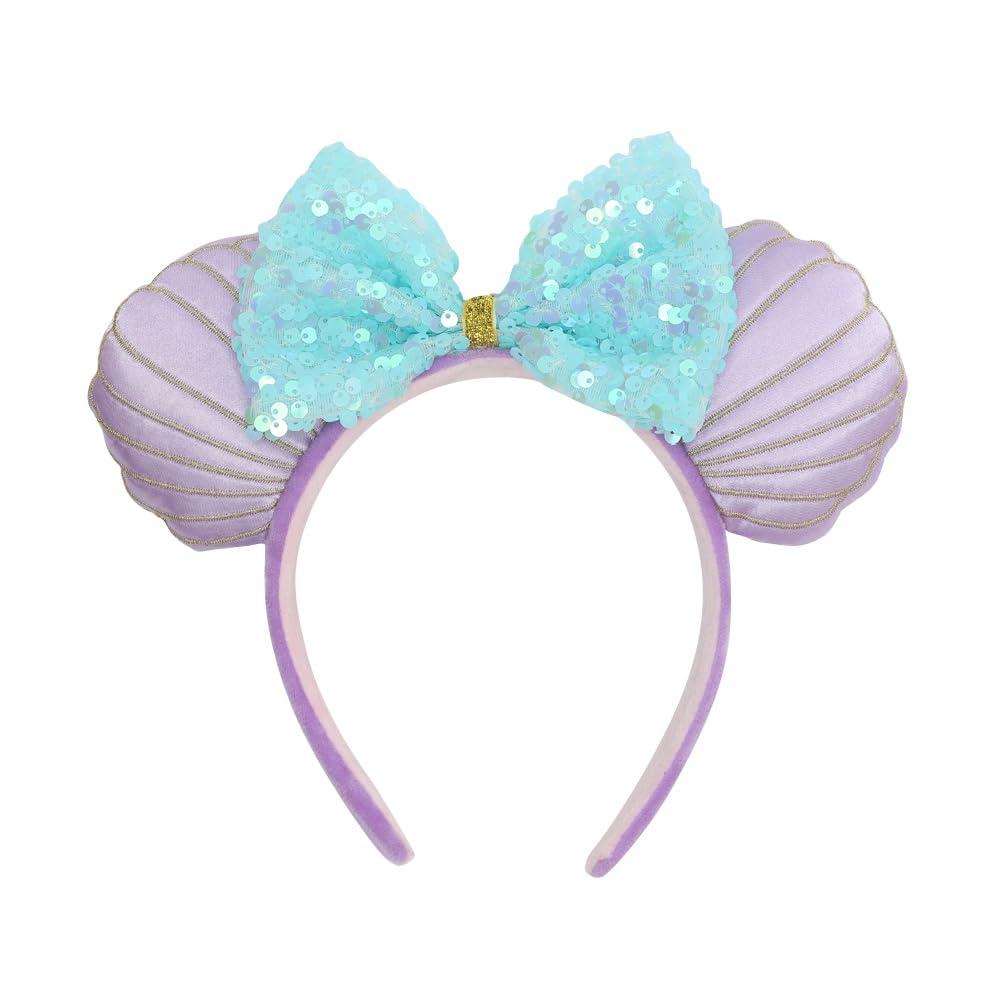 JIAHANG Headband, 3D Mouse Ear Headband with Sequin Bow, Purple Mermaid, Hair Accessory for Women Girls (3D-mermaid)