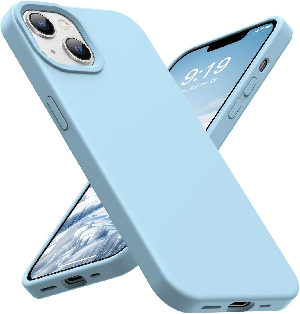 OuXul for iPhone 14 Case, iPhone 13 Case Shockproof Liquid Silicone Protective Phone Case with Soft Anti-Scratch Microfiber Lining Ultra Slim Drop Protection Phone Cover 6.1 inch(Ice Blue)